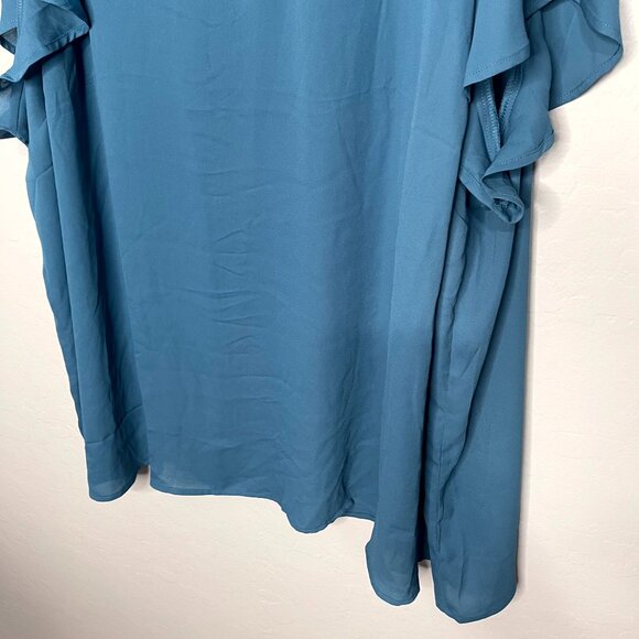 Torrid Georgette Lattice V Neck Flutter Sleeve Bluesteel Blouse Top 6 6X 30 - Picture 6 of 6